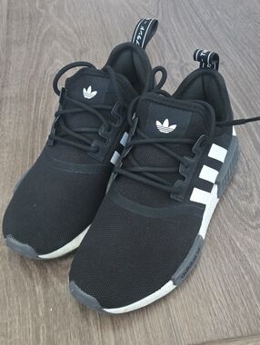 adidas NMD_R1 Black Sneakers with White Stripes